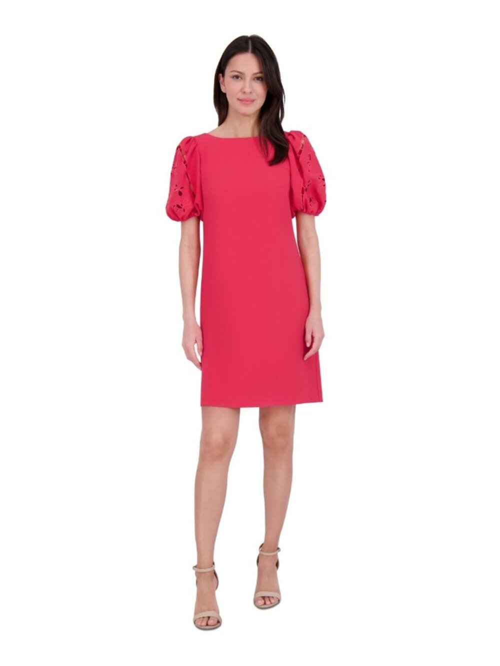 Vince Camuto Women Boat-Neck Signature Crepe eyelet puff Dress Pink Size 8 $148